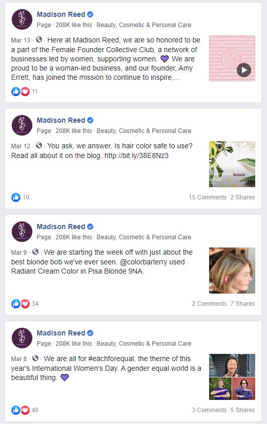 Madison Reed Facebook posts during Covid-19